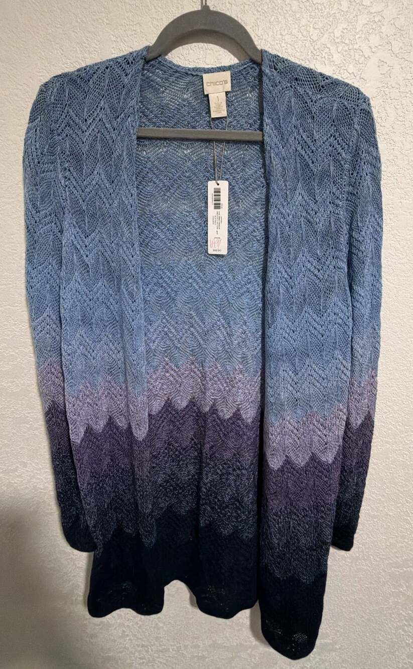 Chico's Cool Ombre Cardigan Size 1 Blue Multi Open Front